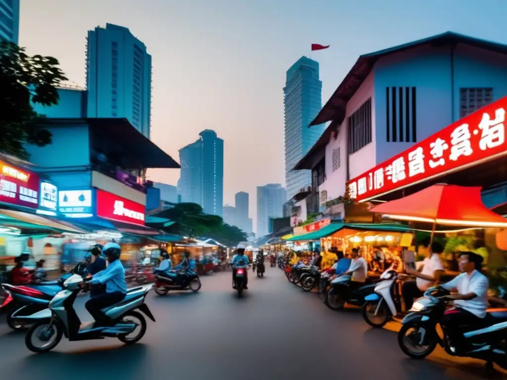 Un bullicioso escenario urbano en Ho Chi Minh City, Vietnam