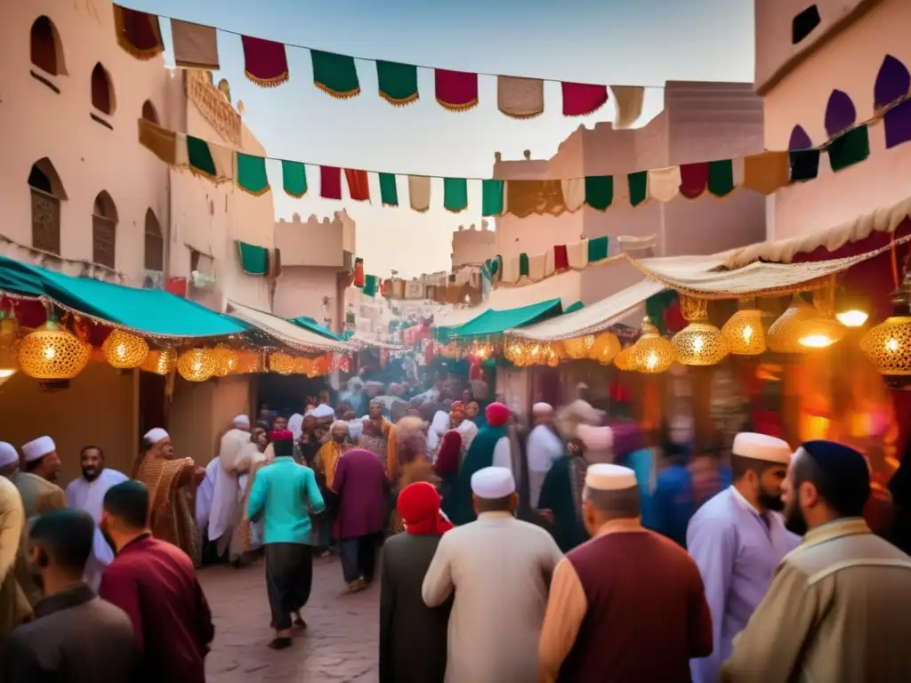 Un bullicioso festival en una medina marroquí durante las festividades del mundo islámico AlMasudi