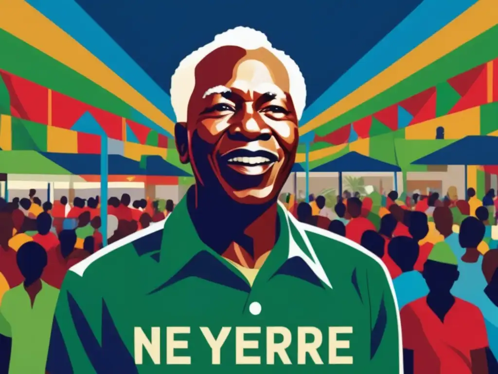 En el bullicioso mercado africano, Julius Nyerere irradia confianza y sabiduría, reflejando la filosofía de vida de Julius Nyerere