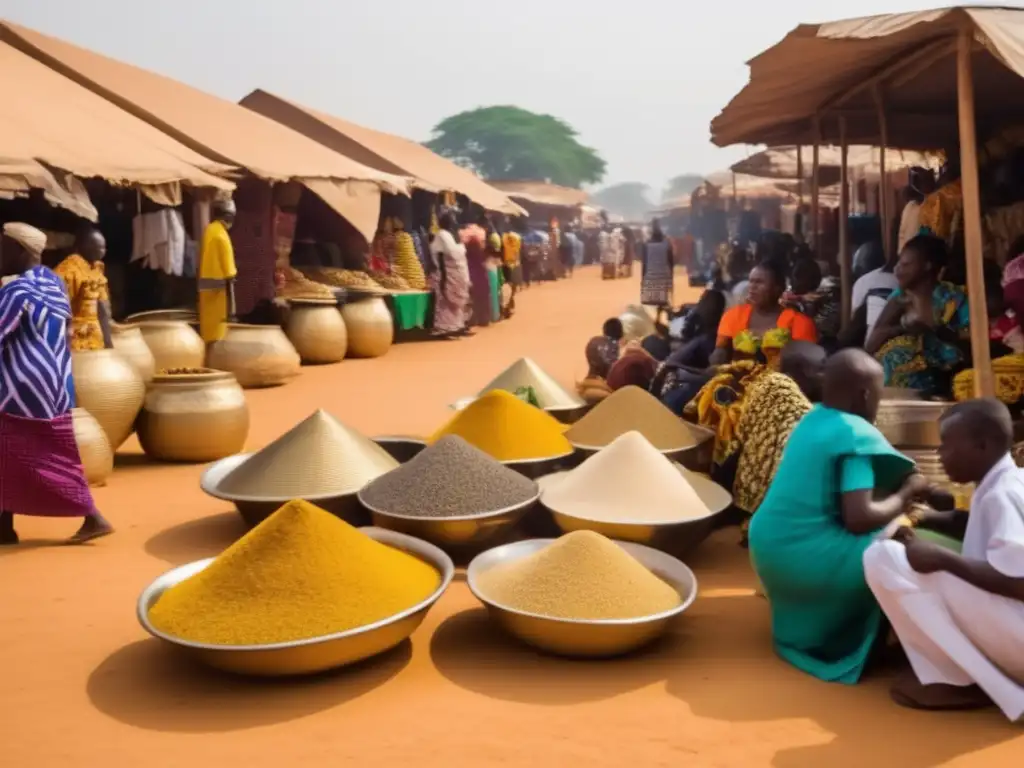En el bullicioso mercado del antiguo Koumbi Saleh, capital del Imperio de Ghana, comerciantes intercambian oro, sal y marfil