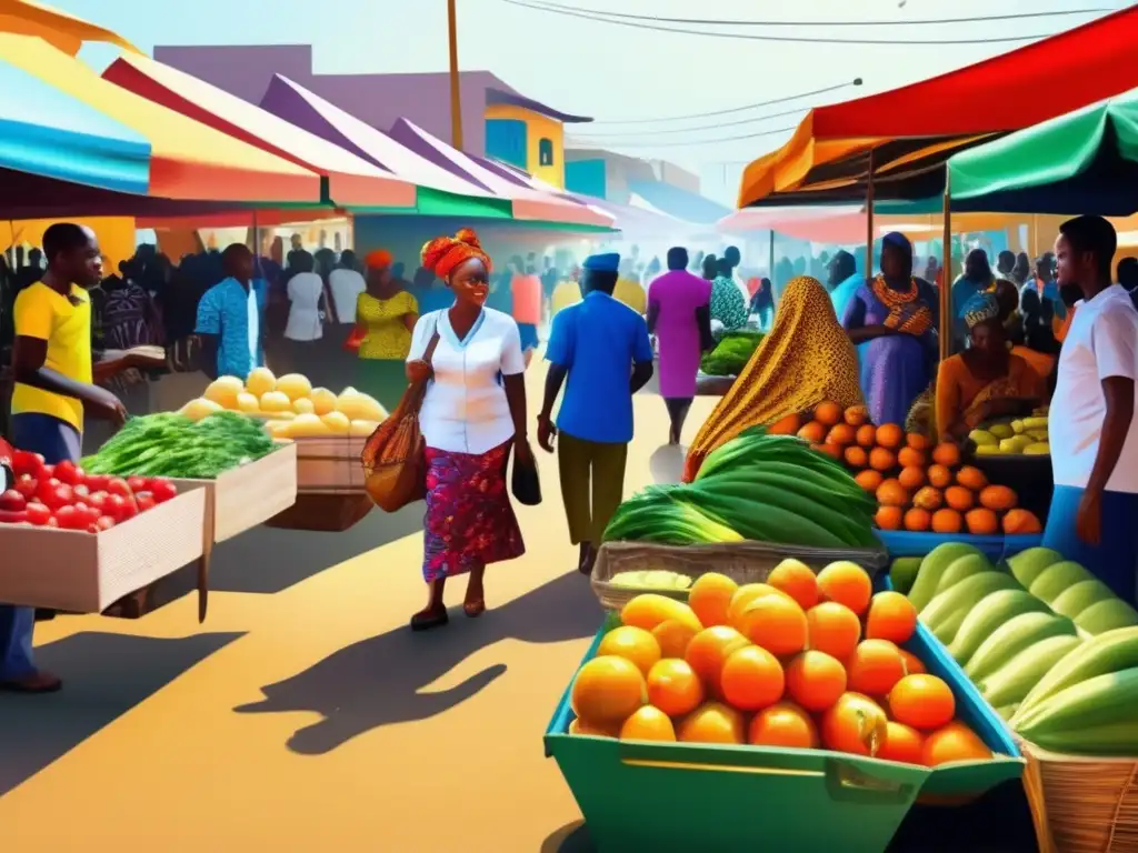 Un bullicioso mercado callejero en Lagos, Nigeria