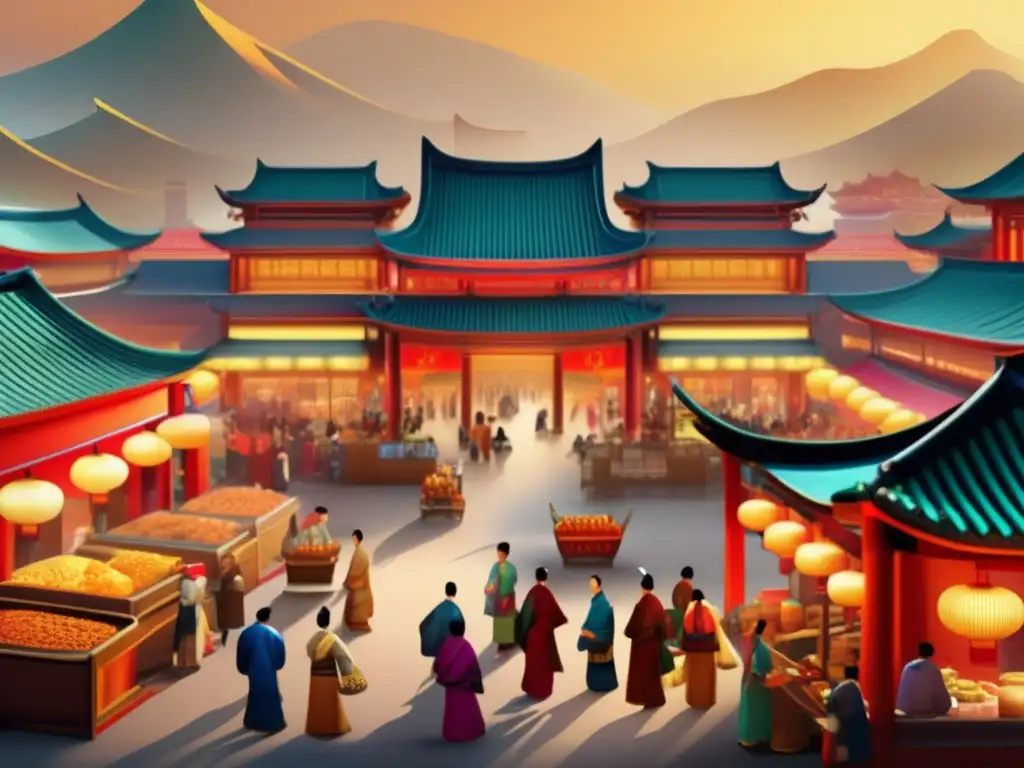 En el bullicioso mercado de la Dinastía Tang, se aprecian innovaciones y cultura china en la arquitectura, ropa y actividades comerciales