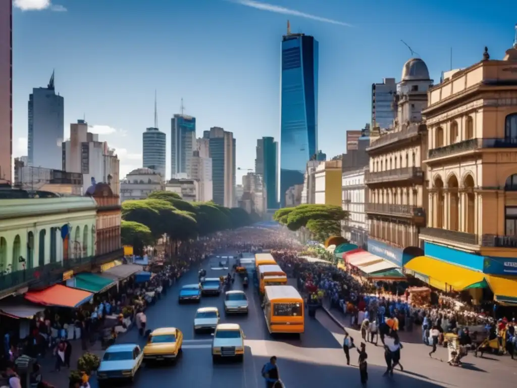 Un bullicioso paisaje urbano de Buenos Aires durante la presidencia de Carlos Menem