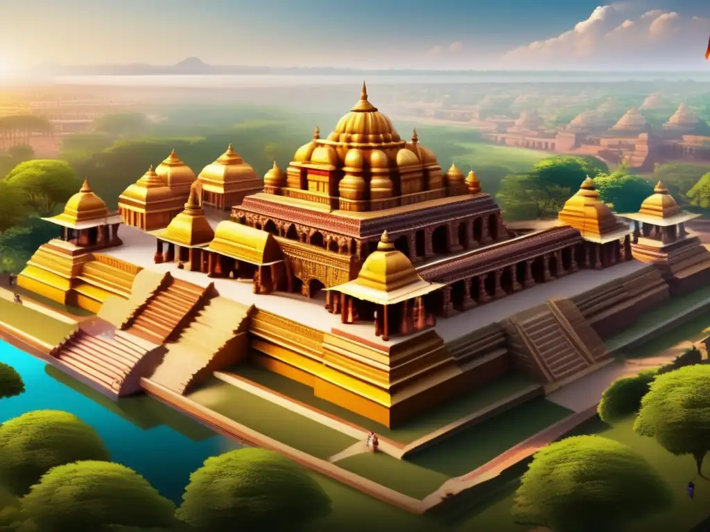 El bullicioso Pataliputra, capital del Imperio Gupta, rebosa actividad: mercados, templos y palacios en el Renacimiento Clásico de la India