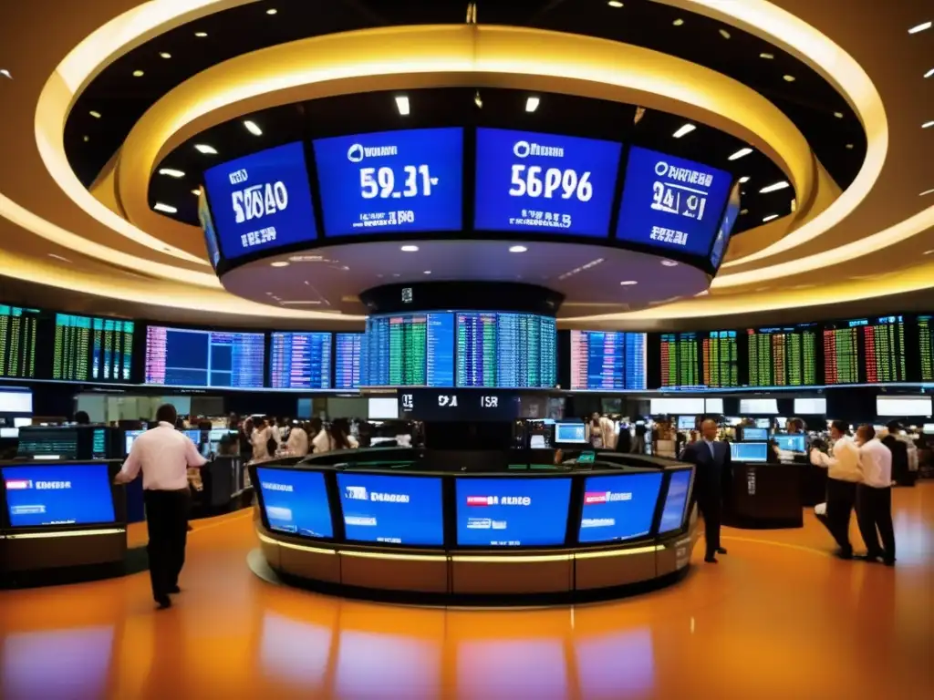 Un bullicioso piso de la bolsa de Sao Paulo, estrategas mercados financieros Brasil interactúan con pantallas electrónicas en alta definición