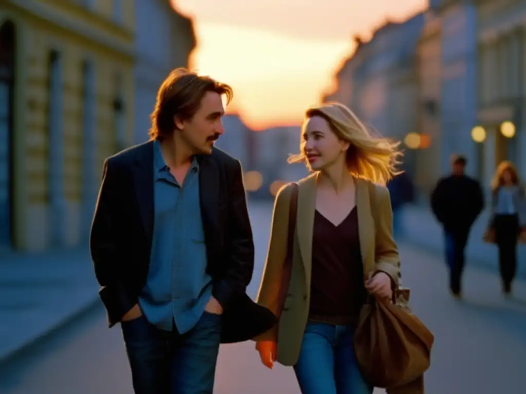 Mientras caminan por las calles de Viena al atardecer, los personajes principales de 'Before Sunrise' de Richard Linklater se sumergen en una profunda conversación, capturando la esencia del cine cotidiano de Linklater