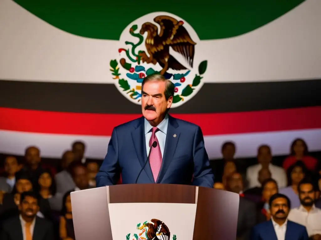 Vicente Fox lidera cambio democrático durante su presidencia en México, en imagen de alta resolución con público comprometido y esperanzado