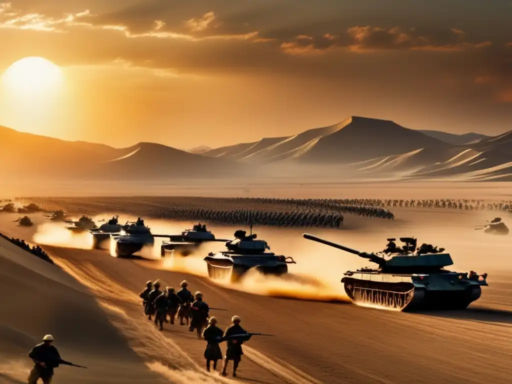 Desde un campo de batalla bañado por el sol, soldados ejecutan maniobras estratégicas según 'El arte de la guerra' de Sun Tzu