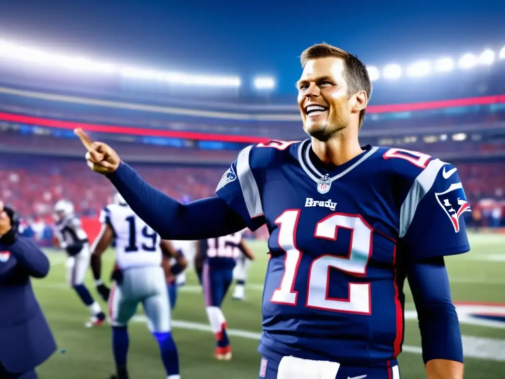 Tom Brady en el campo de fútbol con trofeo de la NFL - Historia de Tom Brady en la NFL