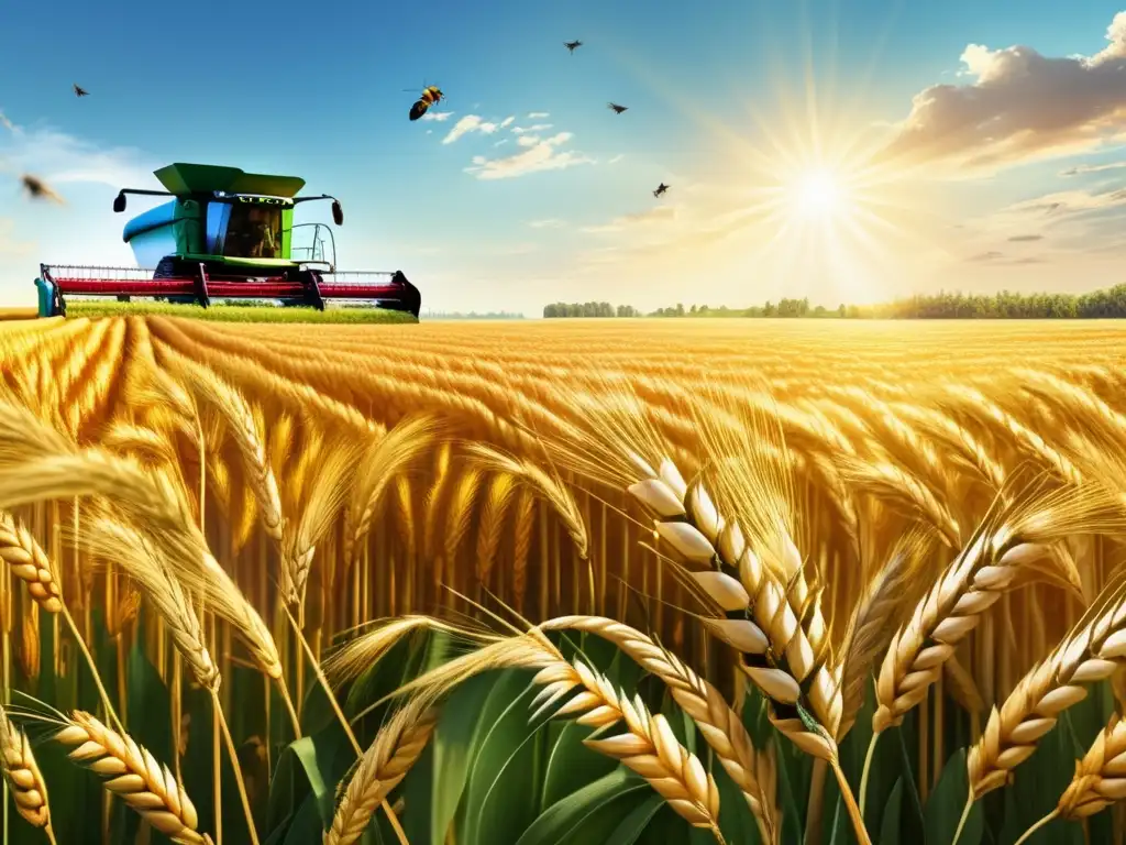 Un campo de trigo dorado se extiende hasta el horizonte, bañado por el sol