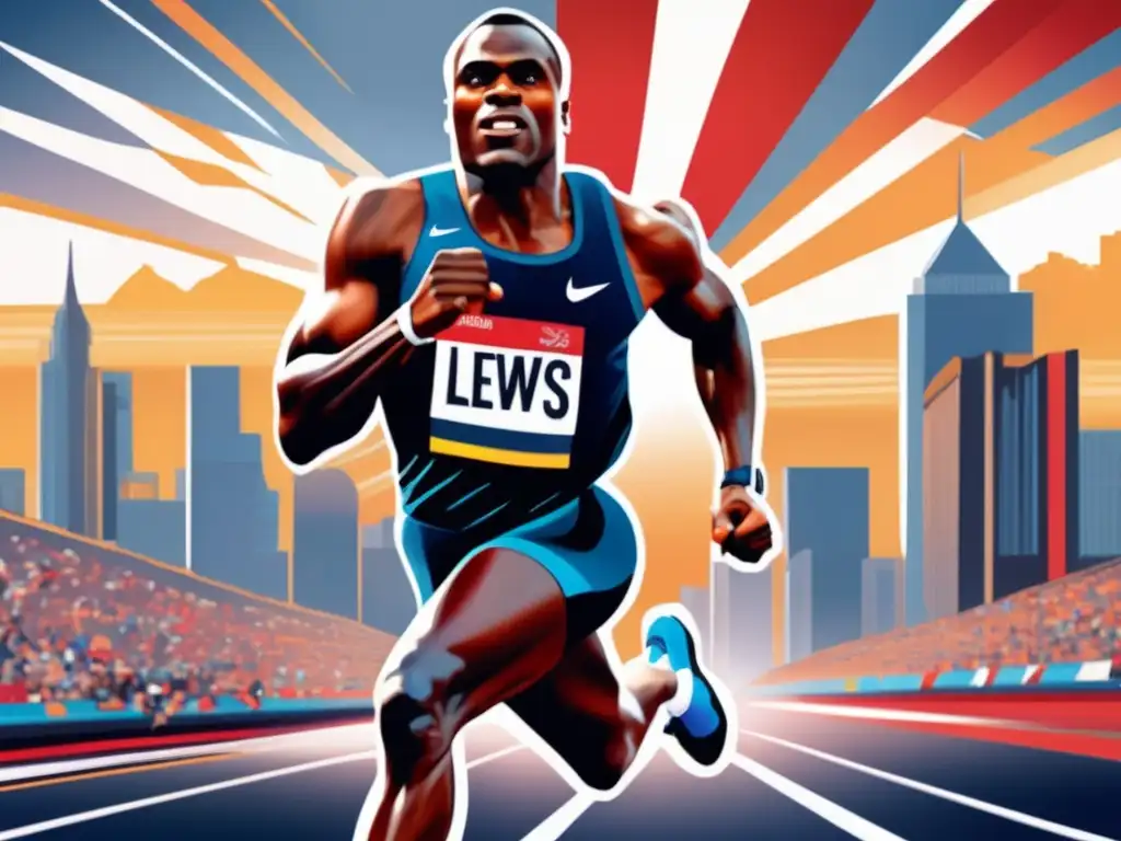 Carl Lewis corre con determinación en una carrera olímpica, mostrando su legado olímpico