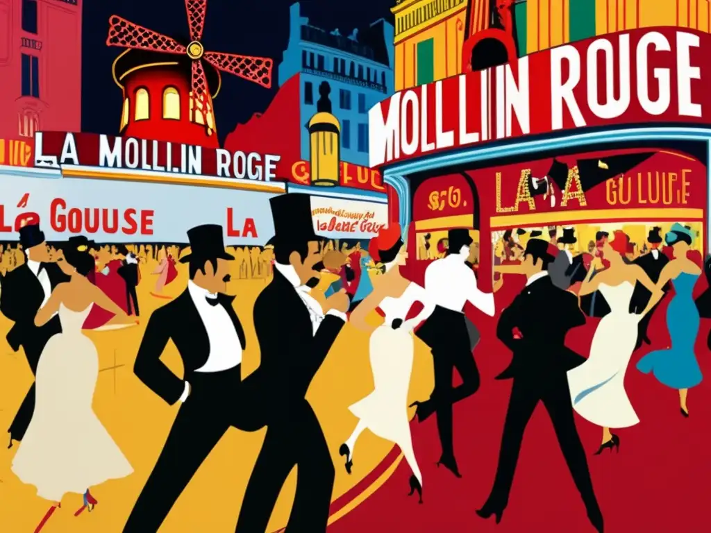 Un cartel moderno de Toulouse-Lautrec, Moulin Rouge: La Goulue, en alta resolución y ultradetallado, capturando la vibrante escena del París nocturno