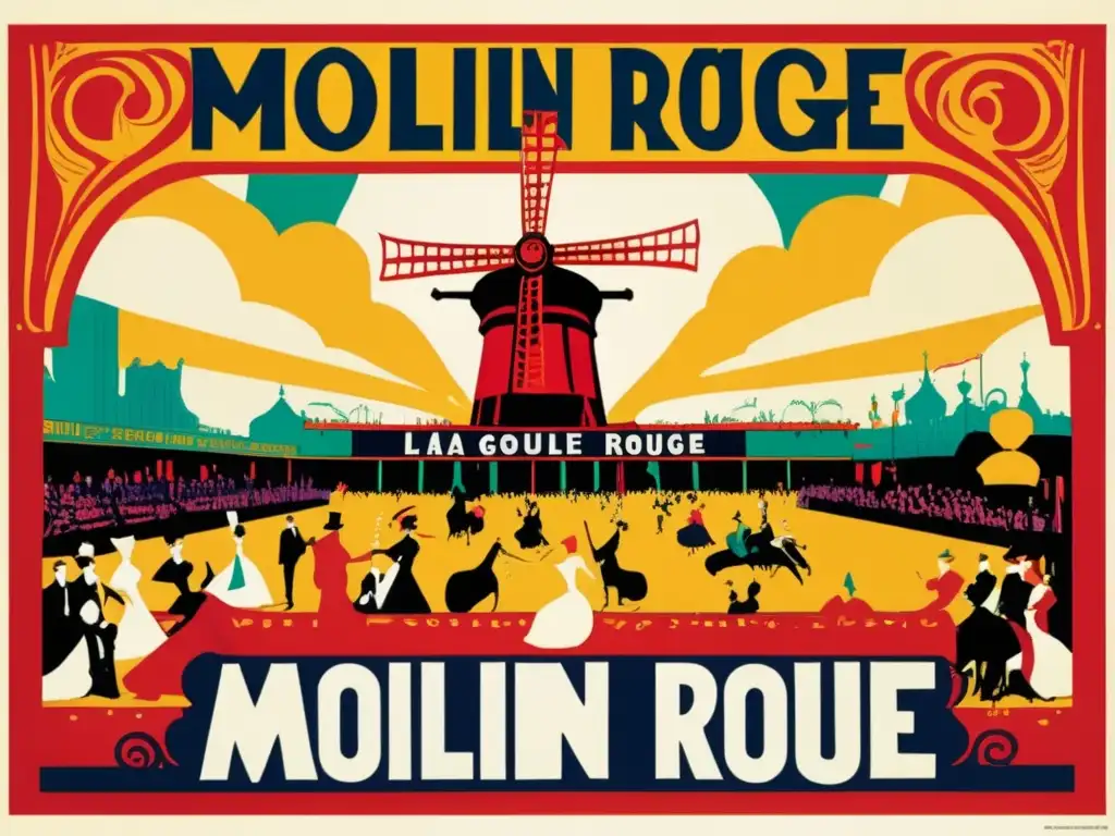 Un cartel moderno de ToulouseLautrec en alta resolución, con colores vibrantes y detalles intrincados que revolucionaron el diseño de carteles