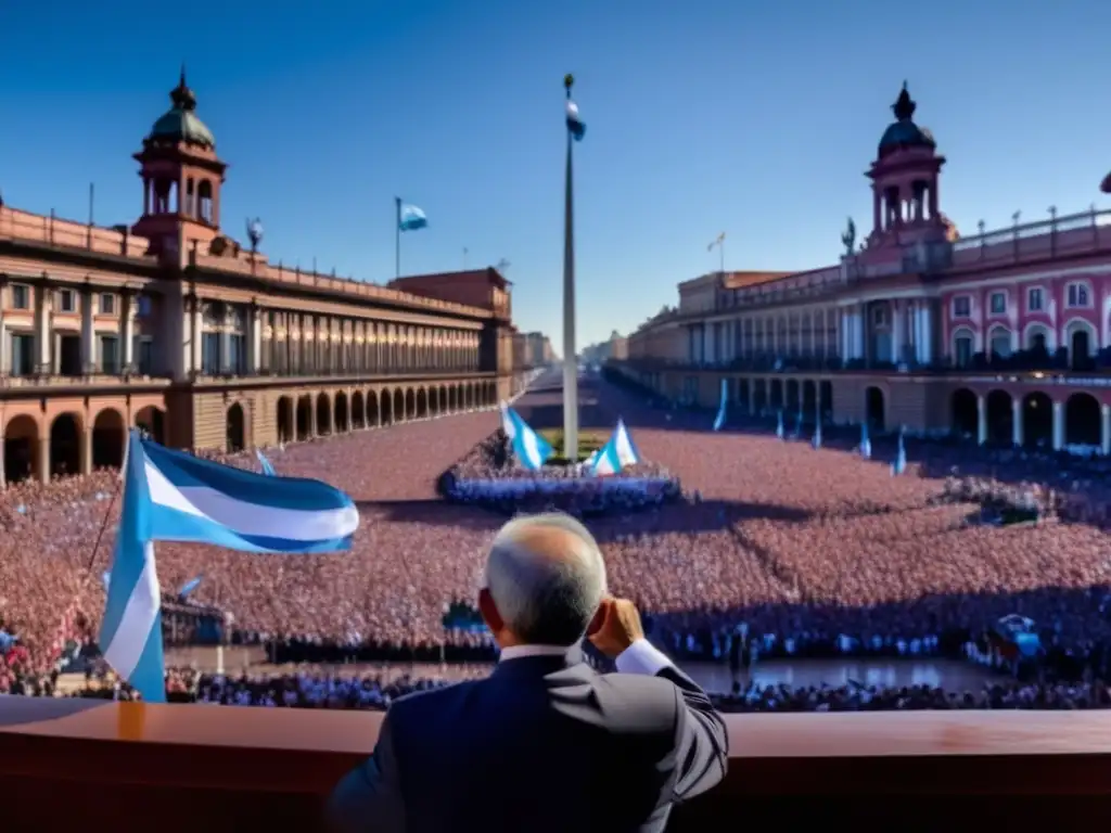 Raúl Alfonsín habla desde Casa Rosada, emocionando a la multitud con su determinación y esperanza, en su retorno a la democracia en Argentina