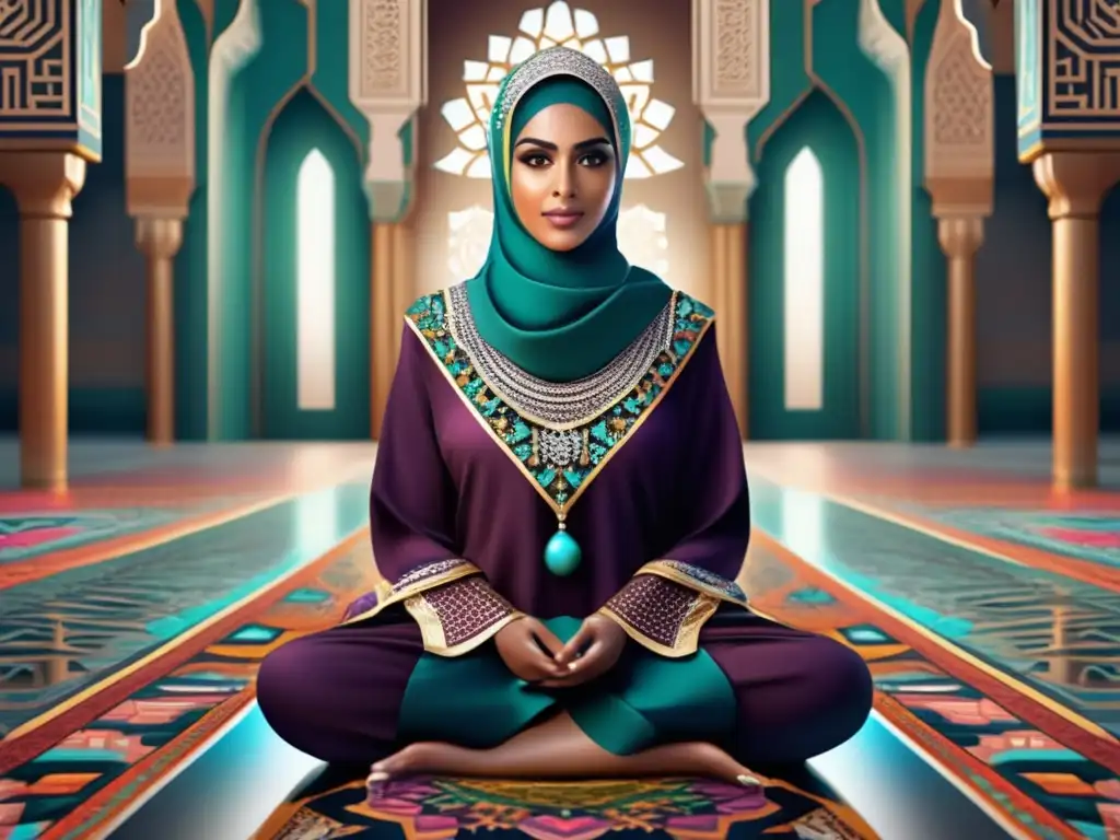 Geometría islámica contemporánea: belleza y armonía espiritual Un cautivador arte digital que refleja la belleza de los patrones geométricos islámicos, con colores vibrantes y una simetría hipnótica que crea armonía y profundidad espiritual