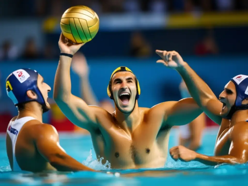 Dezső Gyarmati en waterpolo, victoria y celebración con medalla