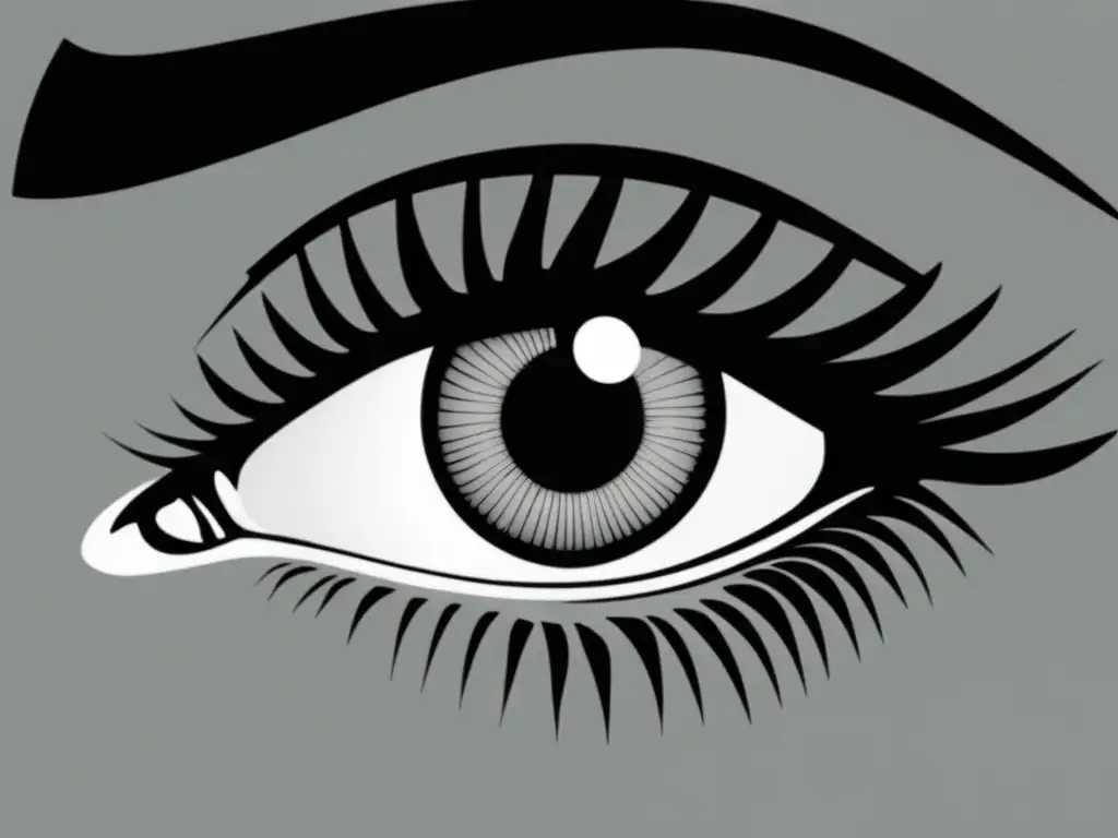 En el centro, un ojo humano en primer plano con un iris y pupila enfocados, rodeado de figuras fantasmales