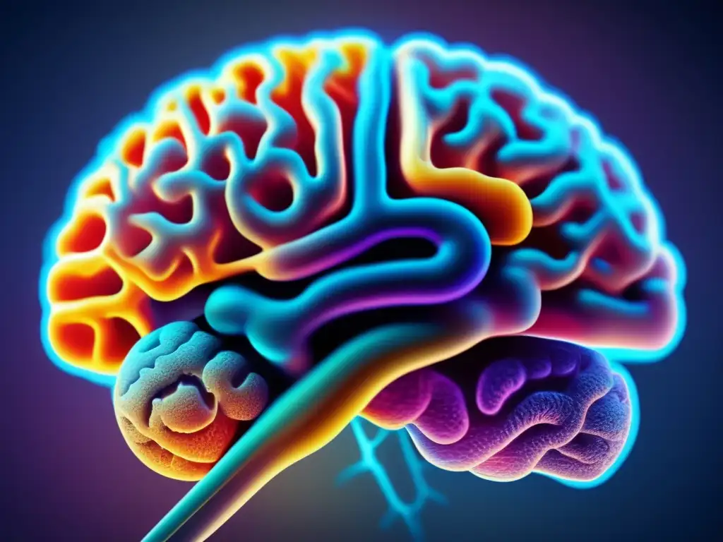 Un cerebro humano detallado y colorido, con conexiones neuronales y sinapsis