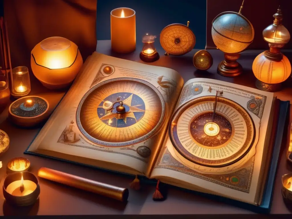 Descubriendo el Universo: AlBiruni y la astronomía medieval AlBiruni, científico islámico, estudia antigua astronomía entre mapas y manuscritos iluminados por candelabros
