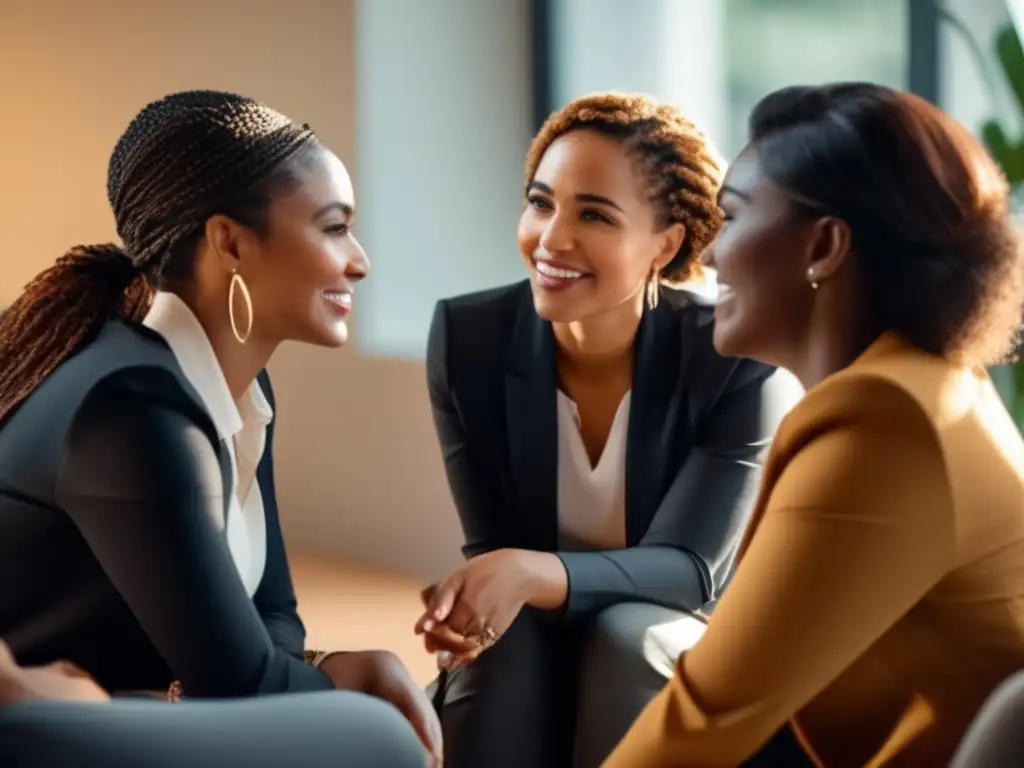 Un círculo de mujeres diversas en profunda conversación, mostrando empatía y comprensión