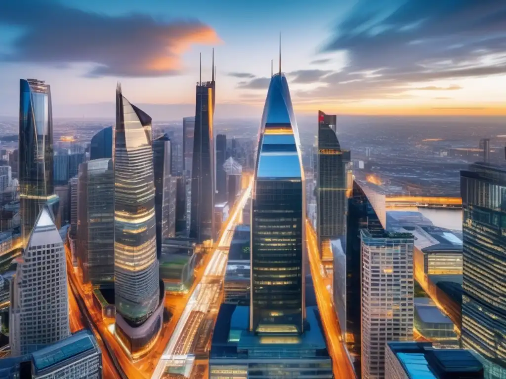 Una ciudad bulliciosa llena de rascacielos reflejando progreso y crecimiento económico