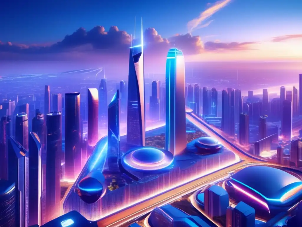 Una ciudad futurista de 8k con rascacielos imponentes y tecnología avanzada