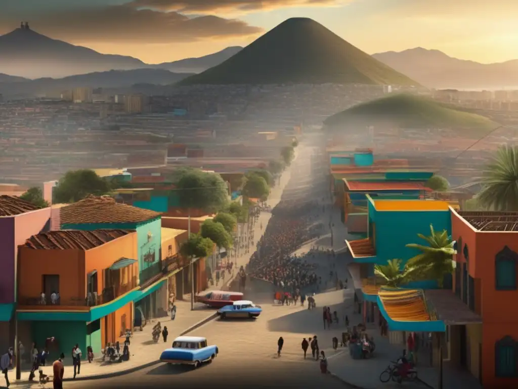 Una ciudad mexicana bulliciosa durante el Porfiriato, mostrando la modernización de Porfirio Díaz y las desigualdades sociales