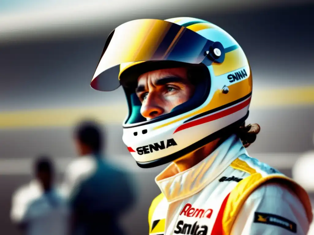 Ayrton Senna con su coche de carreras, reflejando su legado más allá de la Fórmula 1