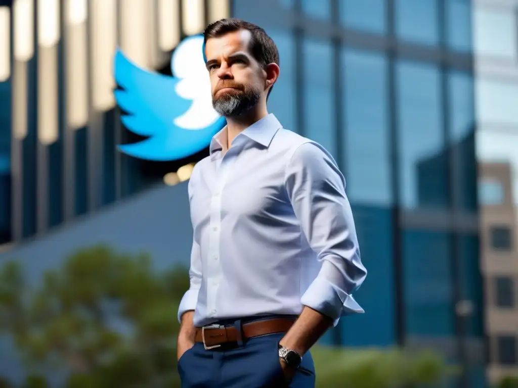 Jack Dorsey, cofundador de Twitter, irradia determinación frente a la sede de Twitter