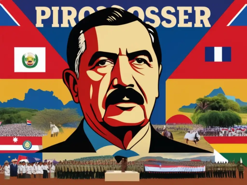 Un collage digital de alta resolución y estilo moderno con la biografía de Alfredo Stroessner Paraguay