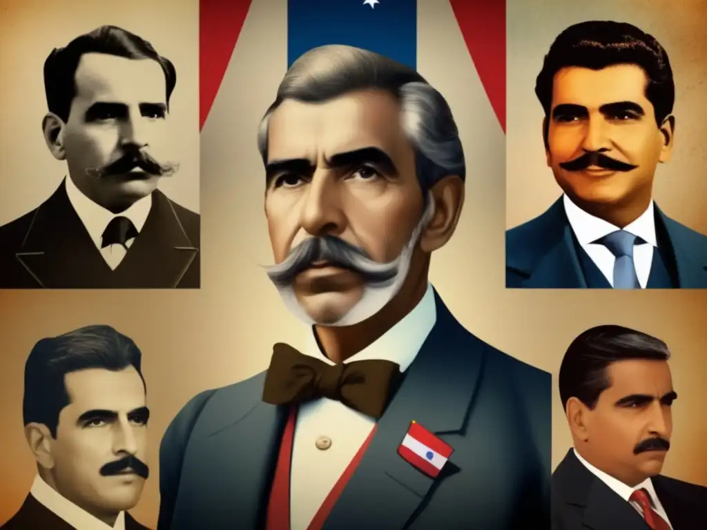 Un collage digital de alta resolución y estilo moderno que retrata el legado de Joaquín Balaguer en la República Dominicana, desde sus inicios como joven político hasta su prominencia posterior