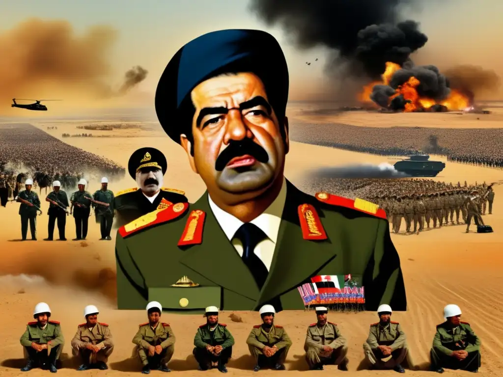 Un collage digital de alta resolución muestra la compleja vida de Saddam Hussein, desde su opresivo régimen hasta su captura y juicio