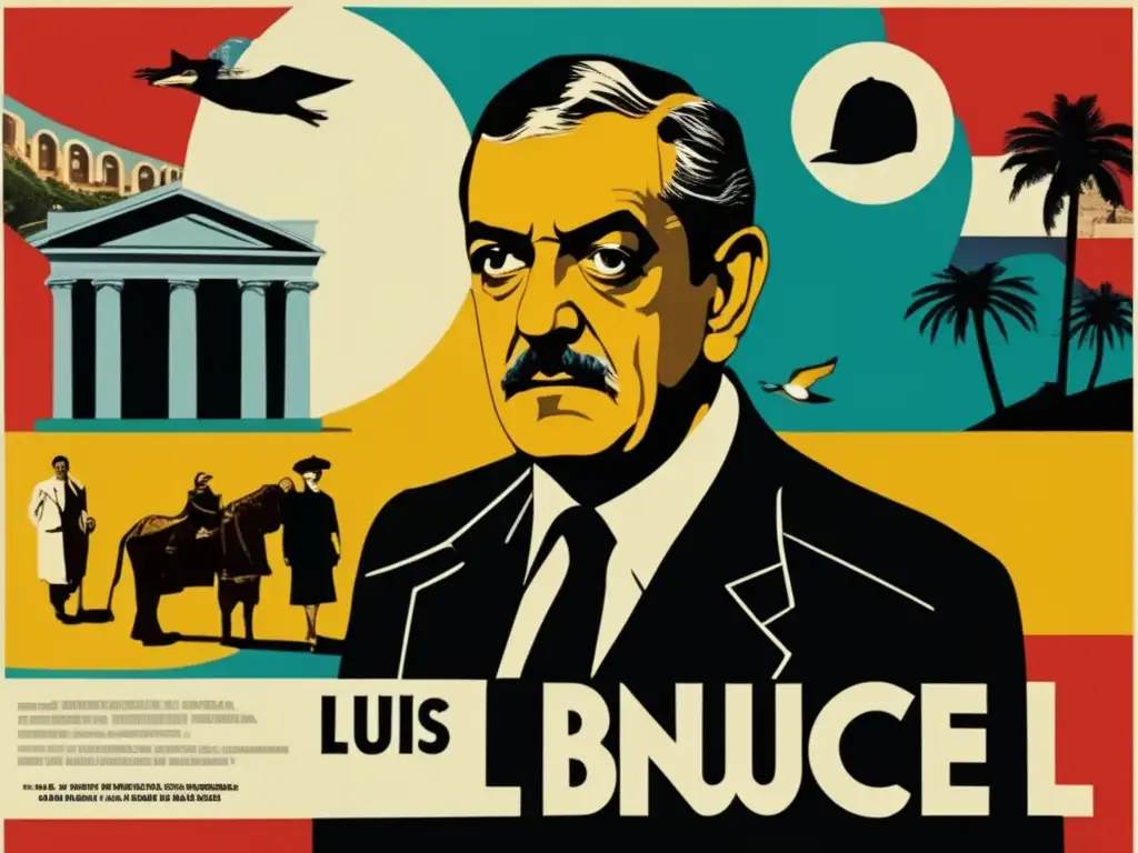 Un collage digital de alta resolución que fusiona símbolos políticos icónicos con escenas de las películas más políticamente cargadas de Luis Buñuel