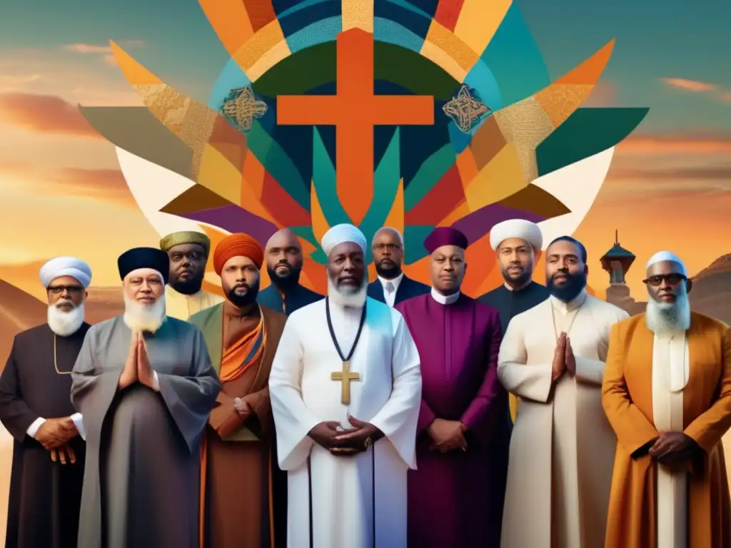 Un collage digital único que muestra líderes religiosos en solidaridad, reflejando la complejidad de los conflictos globales contemporáneos