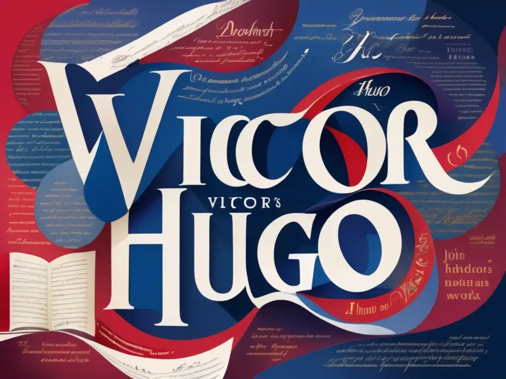 Un collage digital vibrante y moderno que representa visualmente el poder de la palabra en la vida y obra de Victor Hugo