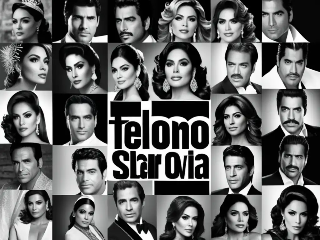 Un collage vibrante de icónicas estrellas de telenovelas de diferentes épocas, mostrando la evolución del género