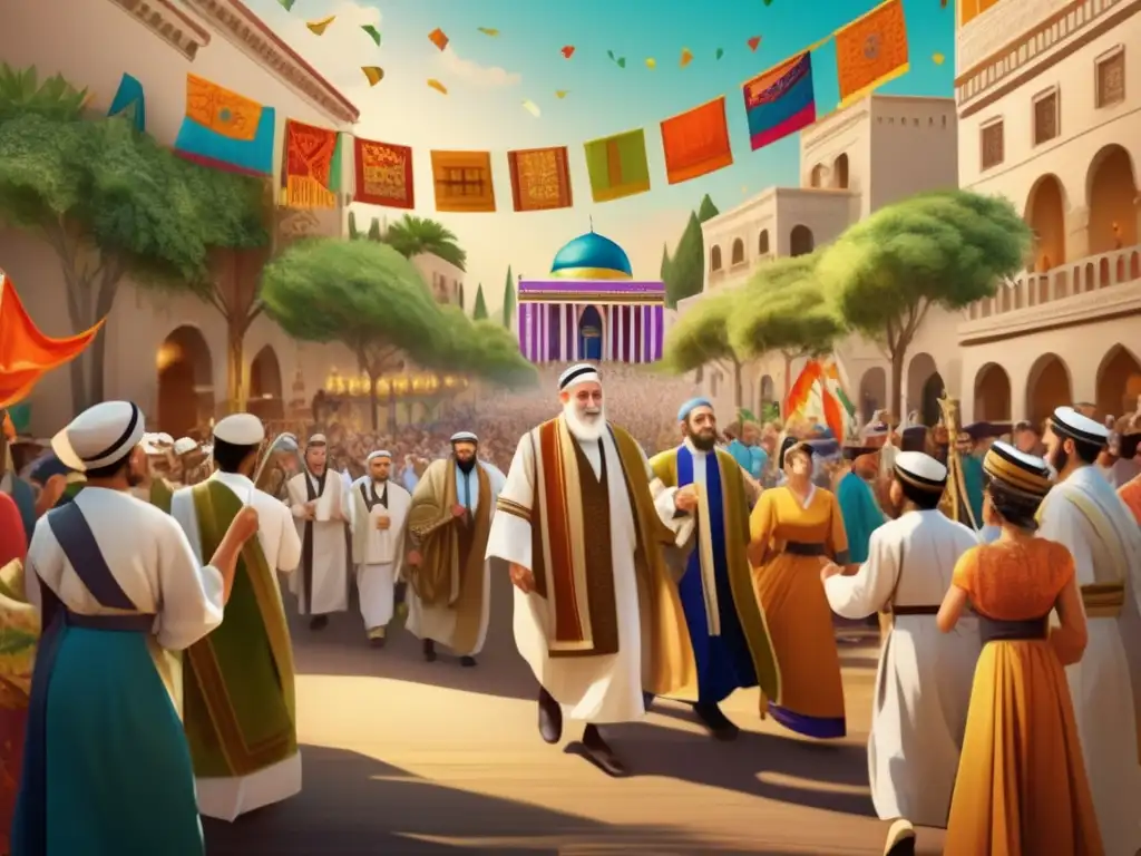 Un colorido desfile judío, con trajes tradicionales, banderas y alegría