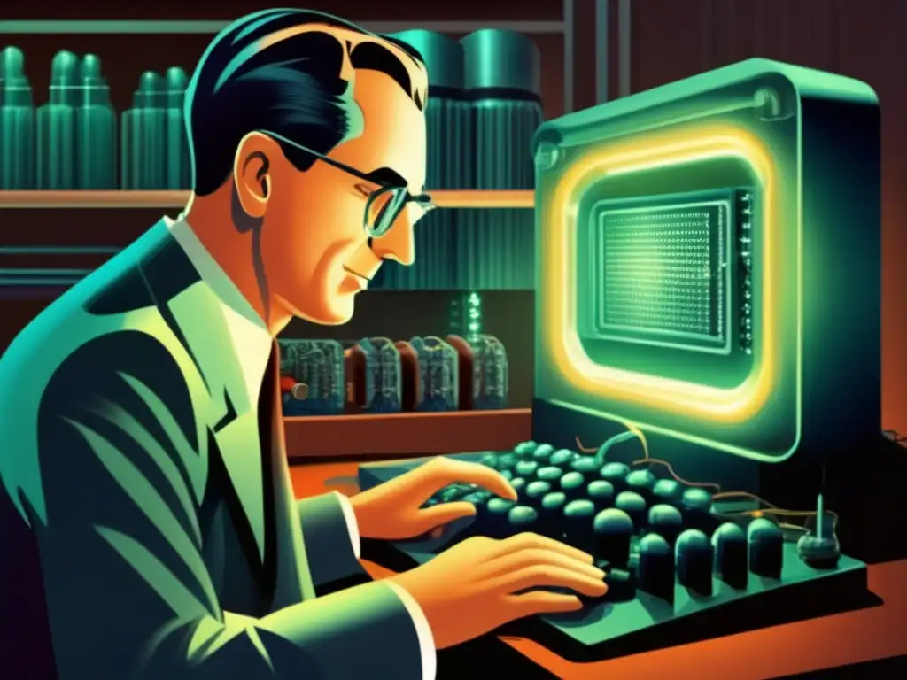 En una ilustración digital, John Atanasoff trabaja en la computadora Atanasoff-Berry en los años 40