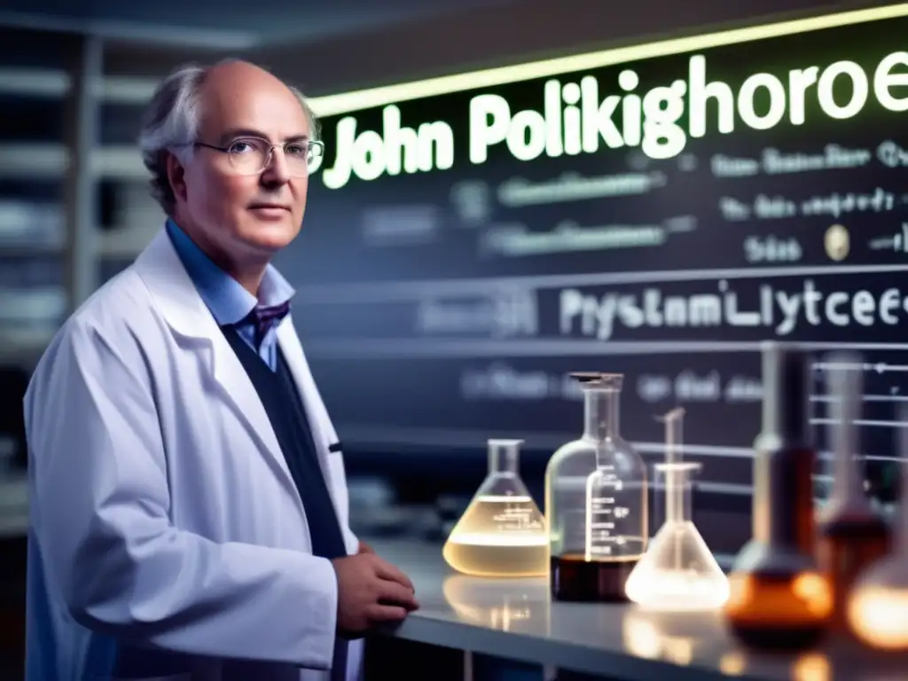 El físico cuántico John Polkinghorne concentrado en su laboratorio, escribiendo ecuaciones en un panel de vidrio