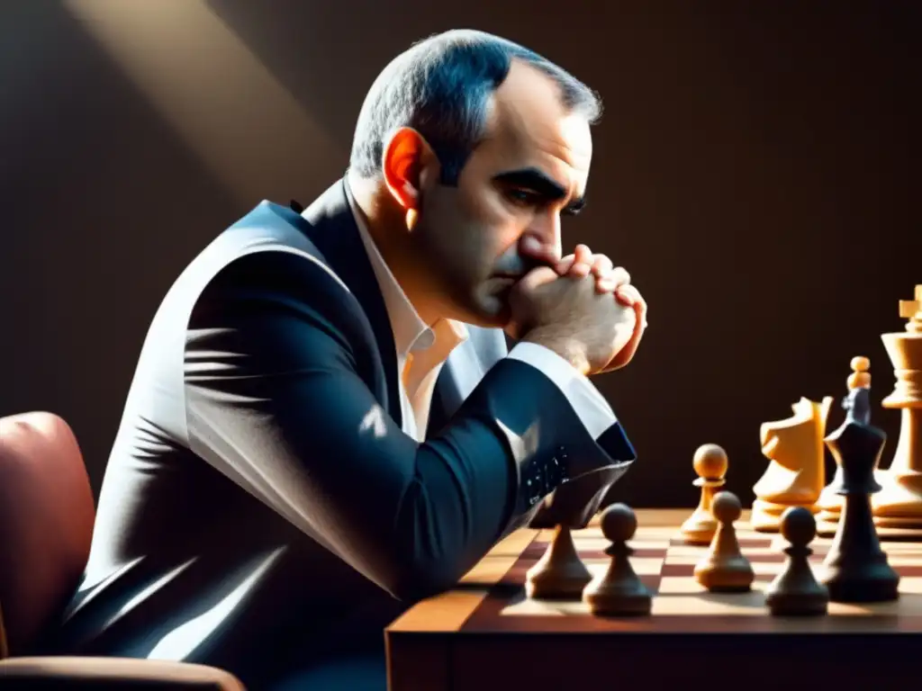 Garry Kasparov concentrado en un tablero de ajedrez en un intenso encuentro de alto nivel - Legado estratégico de Garry Kasparov