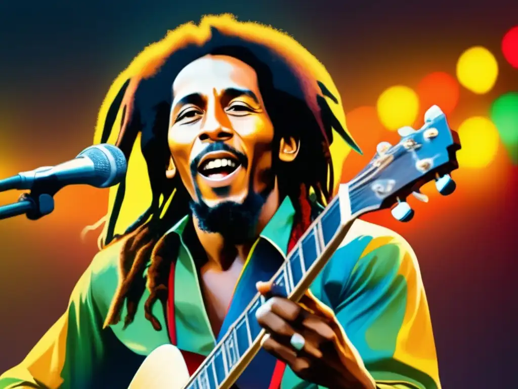 Bob Marley en concierto, cautivando con su música y mensaje de paz