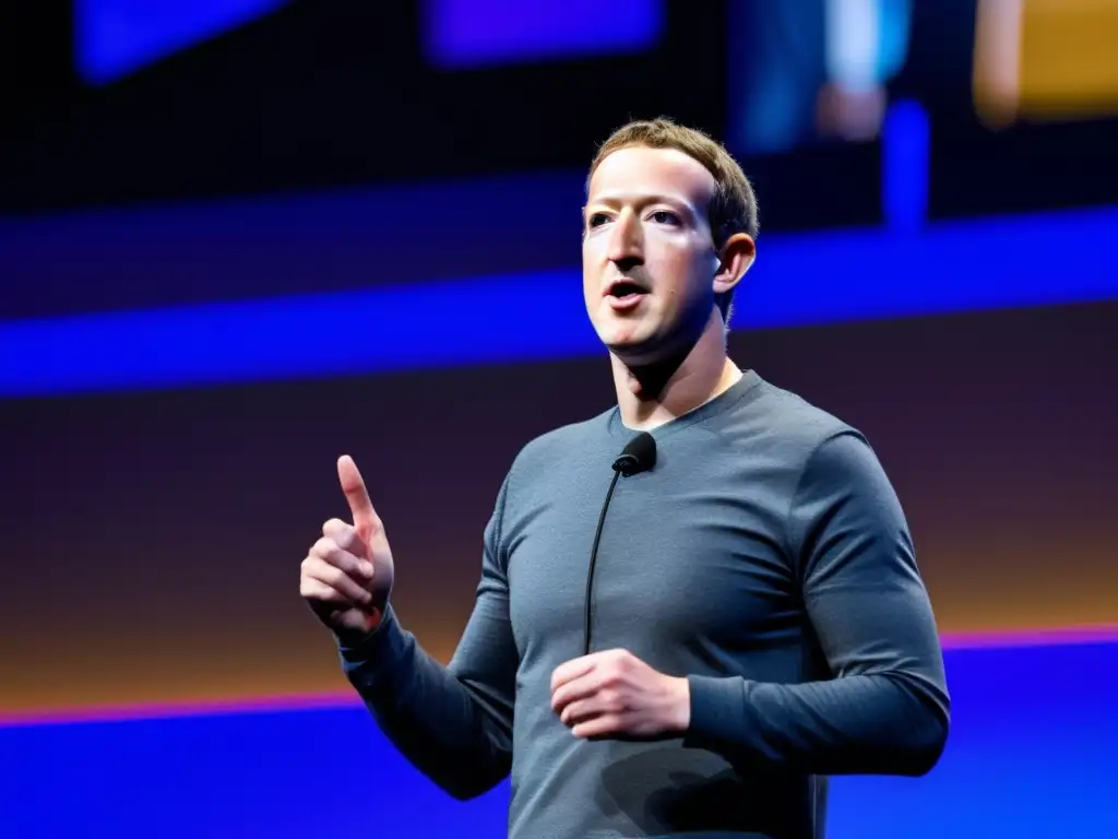 En una conferencia de tecnología, Mark Zuckerberg presenta estrategias de marketing digital para Facebook