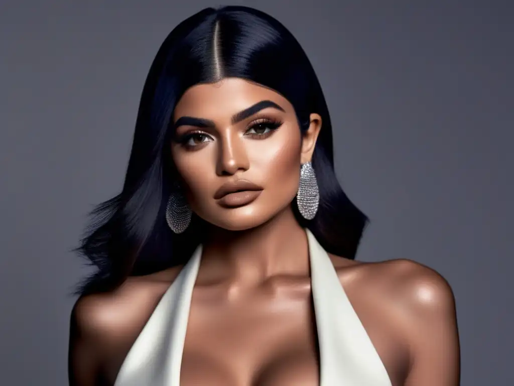 Kylie Jenner posa con confianza en un elegante escenario minimalista, destacando la moderna atracción del marketing de influencers en redes sociales