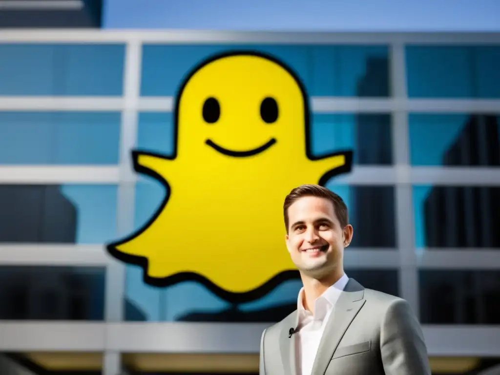 En la fotografía, Evan Spiegel irradia confianza frente a la sede de Snapchat