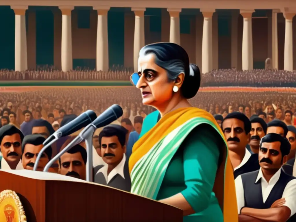 Indira Gandhi lidera con confianza en una poderosa imagen histórica