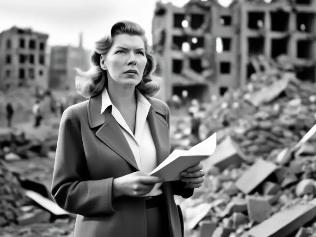 Martha Gellhorn corresponsal de guerra, inmersa en la devastación de la ciudad, con determinación y pasión por su periodismo