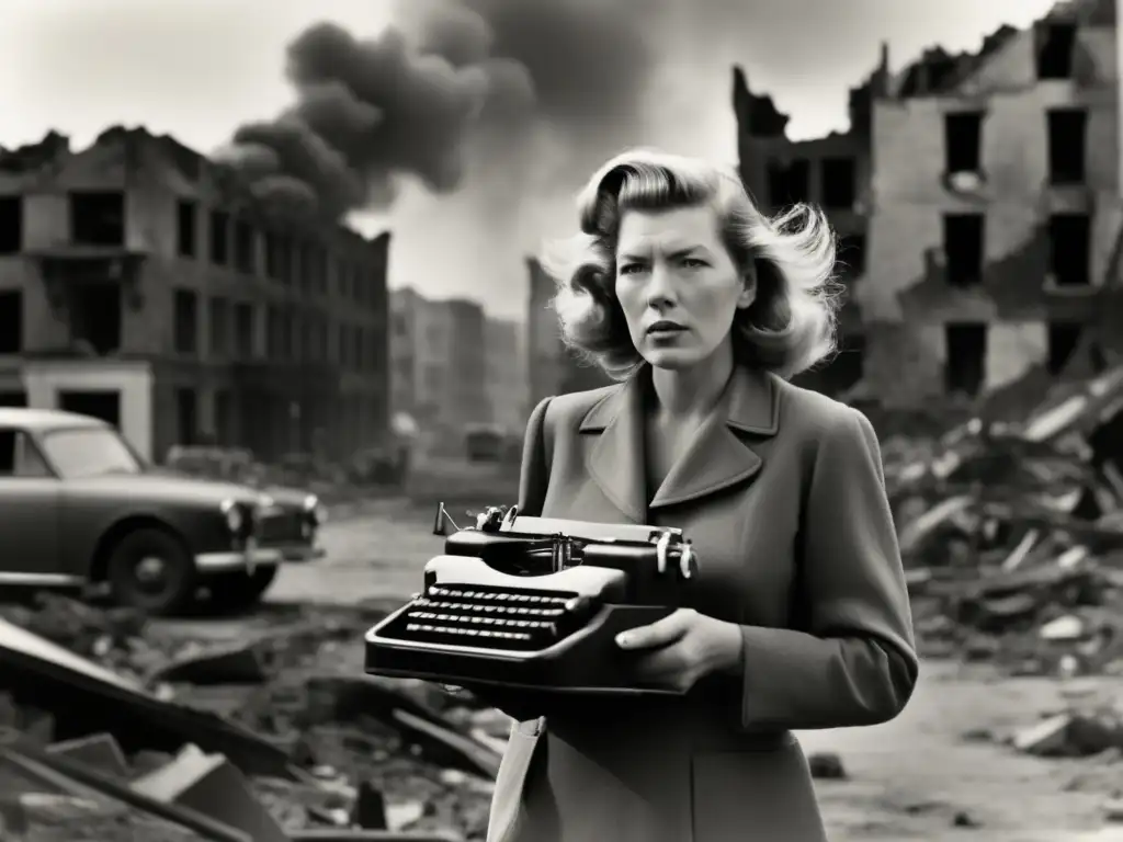 Martha Gellhorn, corresponsal de guerra y periodismo, refleja fuerza y determinación en medio de la devastación y el caos de la guerra