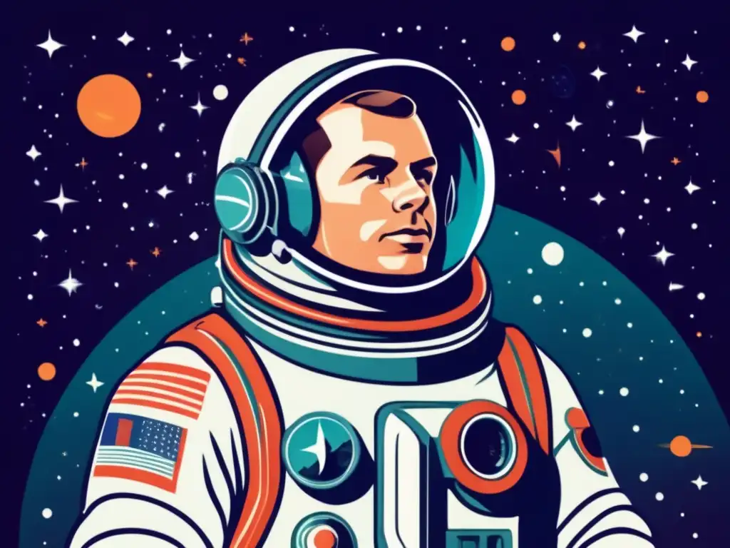 -Ilustración de Yuri Gagarin flotando en el cosmos Yuri Gagarin flota en el cosmos con la Tierra de fondo