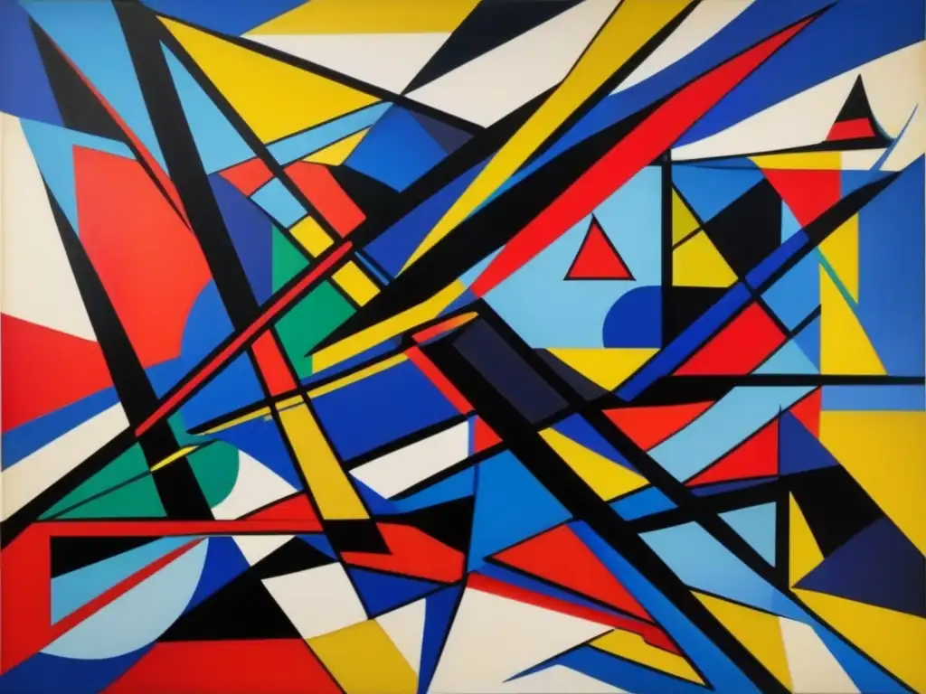 Explosión de color y formas: Arte abstracto ruso del siglo XX Un cuadro abstracto vibrante y dinámico, evocando el espíritu revolucionario de los pioneros del Arte Abstracto Ruso