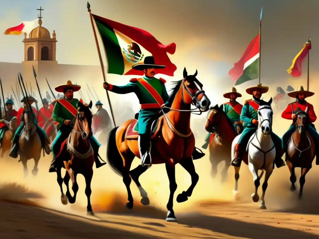 En el cuadro digital hiperrealista, Ignacio Zaragoza lidera la Batalla de Puebla con determinación, rodeado de soldados